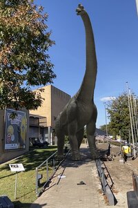 Dino vor dem Langener Rathaus