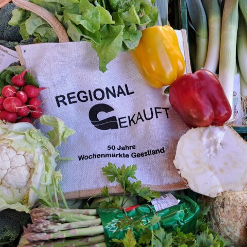 Jute-Tasche im Wochenmarkt-Design