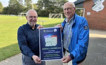 Stadtrat Martin Döscher und Ratsvorsitzender Steffen Tobias mit Plakat