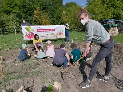 Kinder ackern in Drangstedt