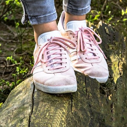 Schuhe auf einem Holzstamm